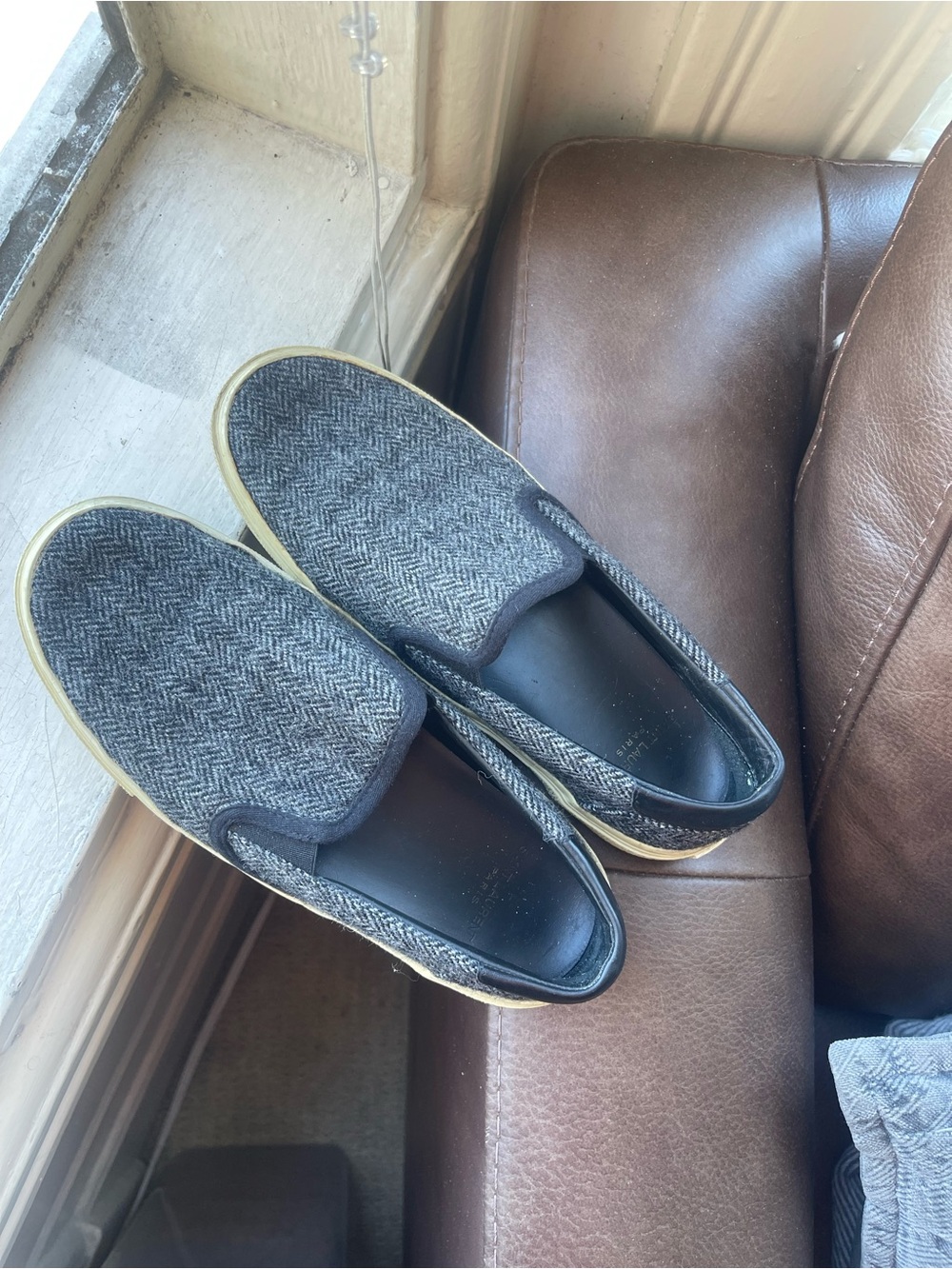 Saint Laurent Gray Herringbone Slip-On Flats